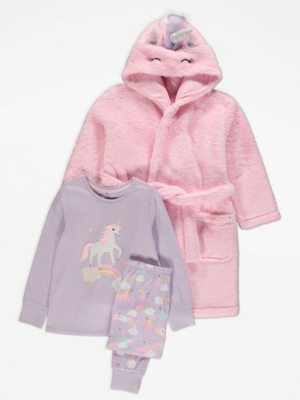 Unicorn Dressing Gown and Pyjamas Set Kids at ASDA