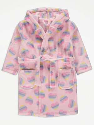 Pink Rainbow Heart Fleece Dressing Gown Kids at ASDA