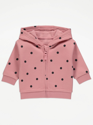 Pink Polka Dot Zip Through Hoodie Baby at ASDA