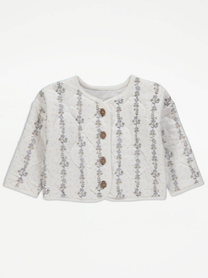 White Floral Quilted Jacket Baby at ASDA