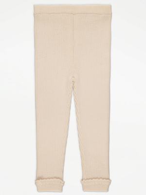 Cream Ribbed Leggings Kids at ASDA