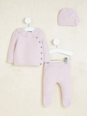 Billie Faiers Pink Knitted Collared Top Leggings and Hat Outfit Baby