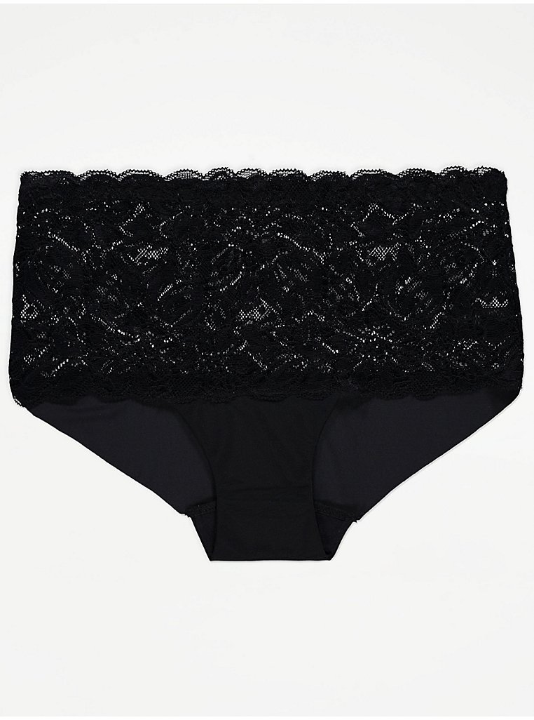 Black Lace Midi Knickers 3 Pack, Lingerie