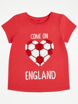Red England Football Sequin TShirt Kids at ASDA