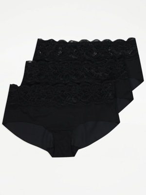 Black Lace Trim Short Knickers Pack