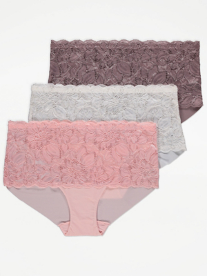 Lace Midi Knickers 3 Pack Lingerie at ASDA