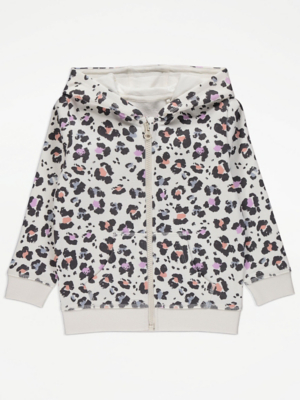 White Animal Print Zip Through Hoodie Kids at ASDA