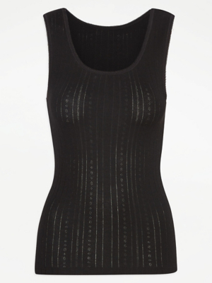 Black Pointelle Super Soft Thermal Vest Lingerie at ASDA