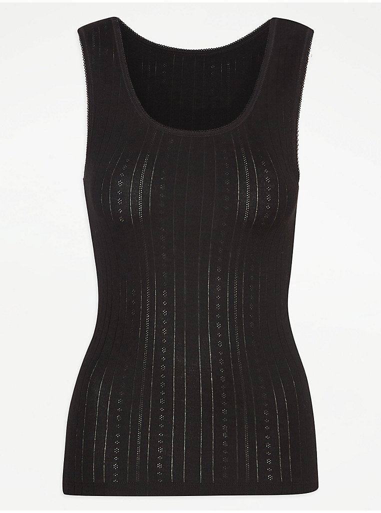 Black Pointelle Super Soft Thermal Vest, Lingerie