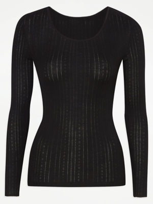 Black Soft Thermal Pointelle Long Sleeve Top Lingerie at ASDA