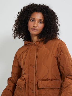 Tan Onion Quilted Coat Women at ASDA