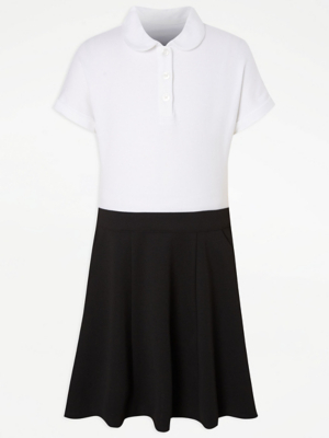 Girls Black 2In1 Skater School Pinafore Dress School at ASDA