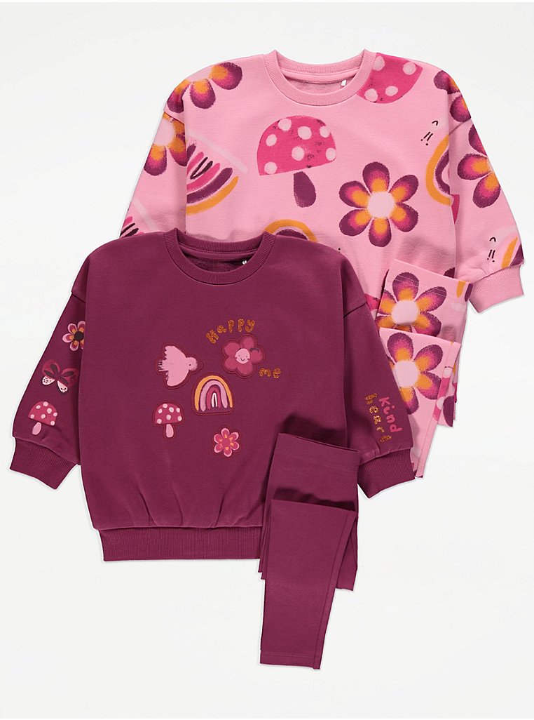 | and Floral Outfit George Pack Sweatshirt Kids Leggings at | ASDA 2