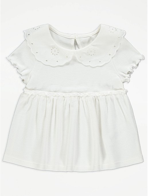 White Embroidered Collar Top | Kids | George at ASDA