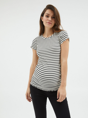 Maternity White Striped Ribbed TShirt Women at ASDA