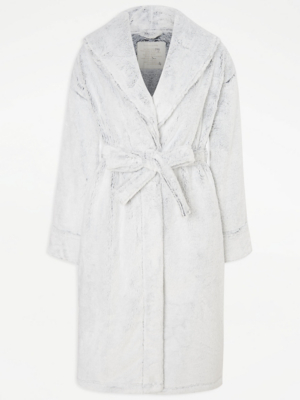 Grey Faux Fur Dressing Gown Lingerie at ASDA