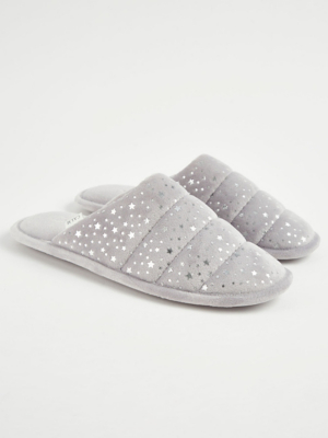 Grey Foil Star Padded Mule Slippers Lingerie at ASDA