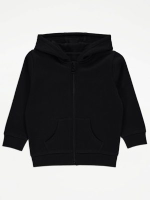 Black Plain Zip Up Hoodie Kids at ASDA
