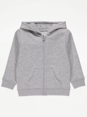 Grey Plain Zip Up Hoodie Kids at ASDA