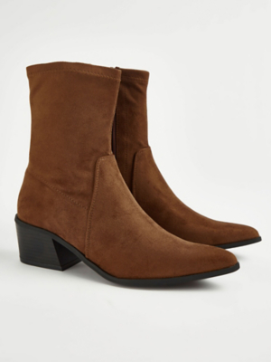 Brown Suede Western Sock Boots Women at ASDA