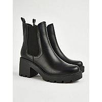 Black Leather Look Pull On Heeled Ankle Boots | Women | George at ASDA