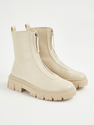 Cream Zip Up Boots Women at ASDA