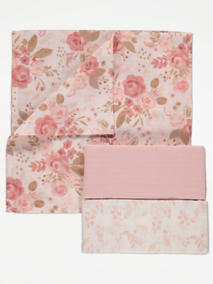 Floral Muslin Squares 3 Pack Baby at ASDA