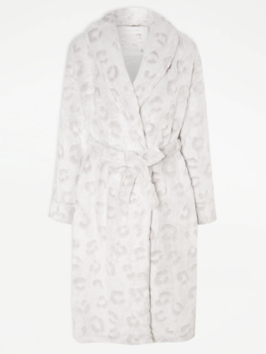 Grey Leopard Textured Dressing Gown Lingerie at ASDA