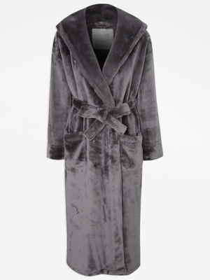 Charcoal Plush Longline Dressing Gown Lingerie at ASDA