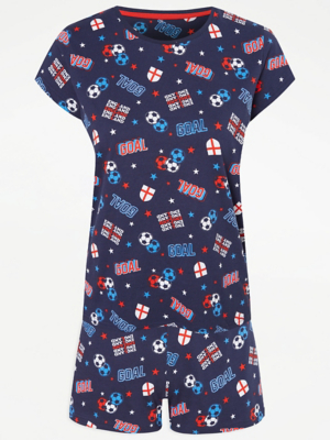 Navy Football Print Matching Family Adults Short Pyjamas