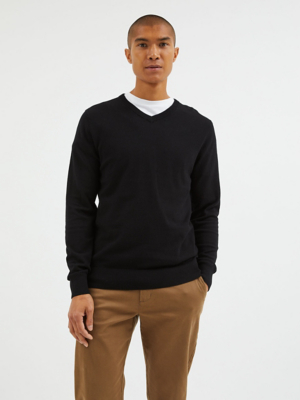 Black VNeck Knitted Jumper Men at ASDA