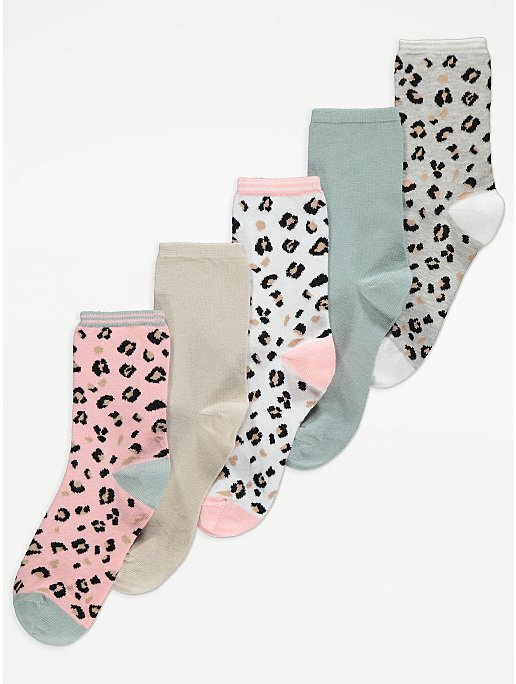 Leopard Print Ankle Socks 5 Pack | Lingerie | George at ASDA