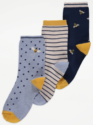 Bee Patterned Ankle Socks 3 Pack Lingerie at ASDA