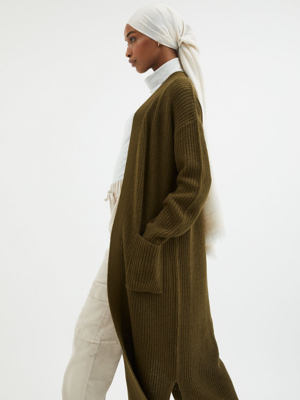Khaki Chunky Knit Maxi Cardigan Women at ASDA