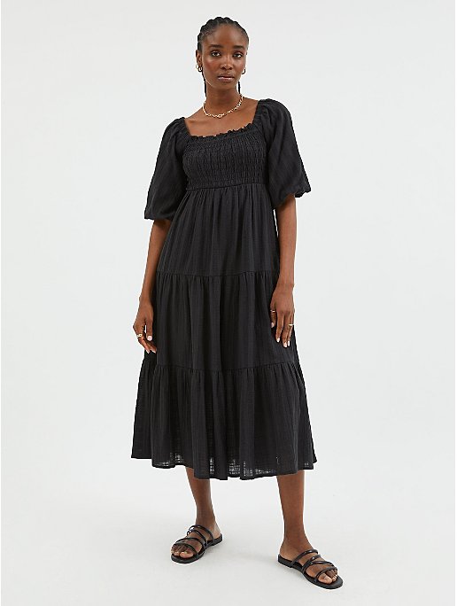 Black Textured Smock Midi Dress | Women | George at ASDA