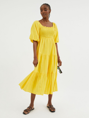 George Asda Yellow Dress Yellow Textured Smock Midi Dress