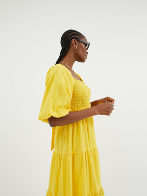 Yellow Textured Smock Midi Dress | Women | George at ASDA