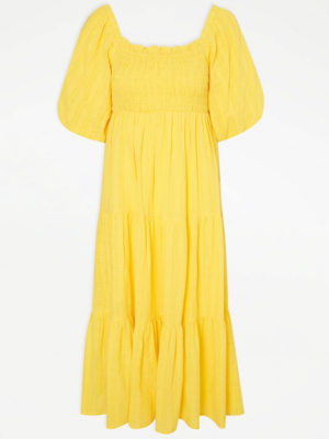 Yellow Textured Smock Midi Dress | Women | George at ASDA