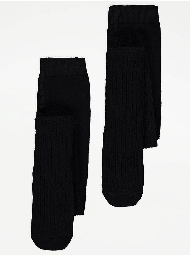 Black Cable Knit Tights 2 Pack | Kids | George at ASDA