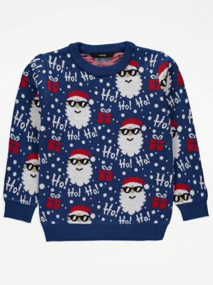 Santa Claus Christmas Jumpers George Asda Blue Santa Claus Knitted
