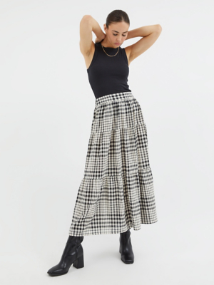 Checked Tiered Midi Skirt Women at ASDA