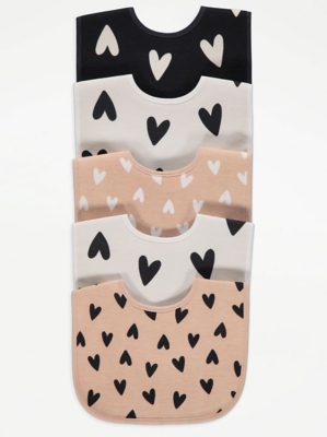 Heart Printed Bibs 5 Pack Baby at ASDA
