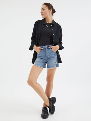 Mid Wash High Waisted Denim Shorts Women at ASDA