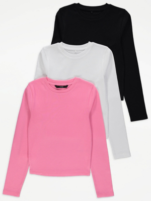 Plain Long Sleeve Tops 3 Pack Kids at ASDA