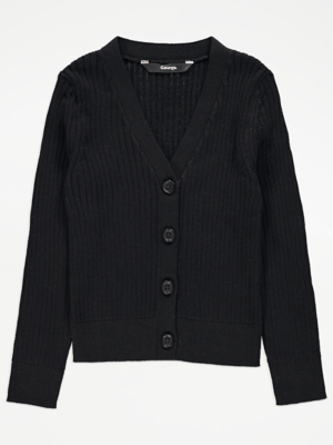 Black Ribbed VNeck Knitted Cardigan Kids at ASDA