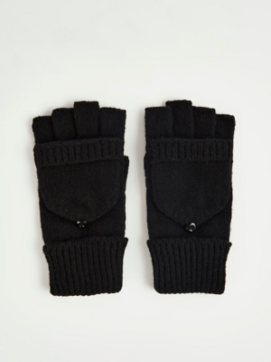 Black Flip Mitten Gloves Women at ASDA
