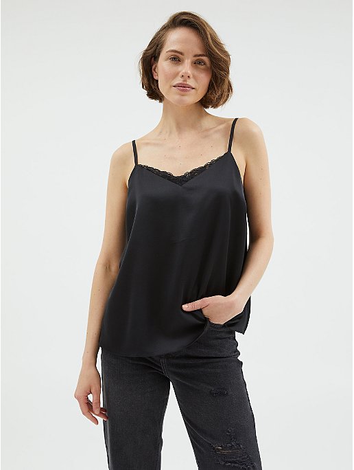 Black Strappy Satin Lace Cami Top | Women | George at ASDA