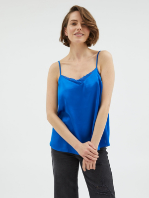 Blue Strappy Satin Lace Cami Top Women at ASDA