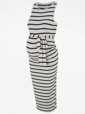 Maternity Grey Stripe Ribbed Midi Dress Women at ASDA