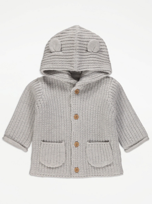 Grey Knitted Hooded Cardigan Baby at ASDA